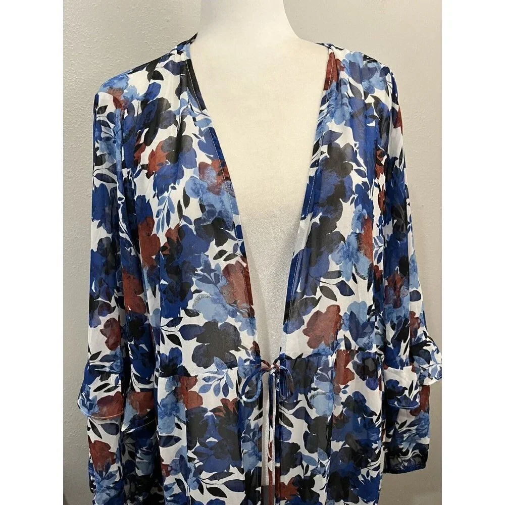 Cato Kimono Long Blouse Women 18/20 Floral Ruffle Long Sleeve